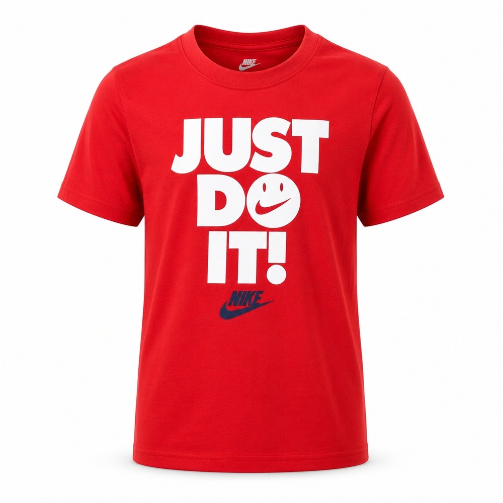 Nike T-Shirt Boys Size 6 Red Good Just Do It Smiley Face Graphic Tee